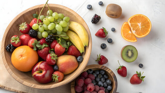 Fresh assorted fruit bowl and scattered berries