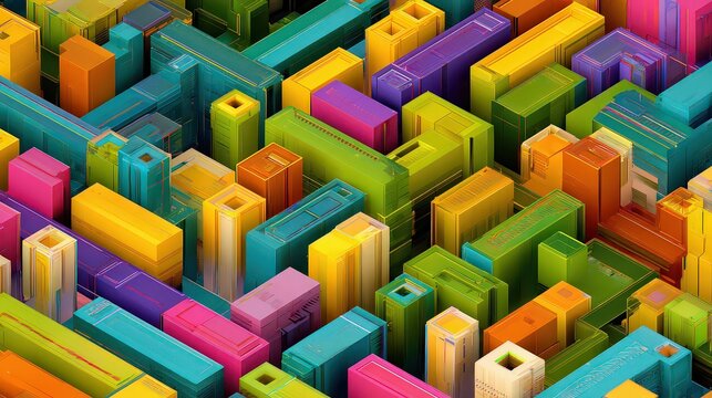 Isometric Pixelated Cityscape With Colorful Buildings and Detailed Textures - Powered by Adobe