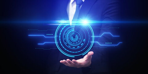 Fototapeta premium AI Technology and Digital Innovation with Artificial Intelligence Concept Hand and AI Data Future.