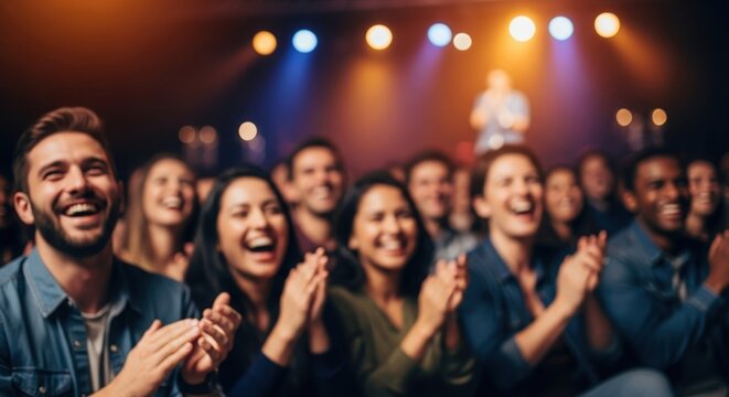 Happy audience at comedy performance &mdash; representing amusement, diversity, and togetherness