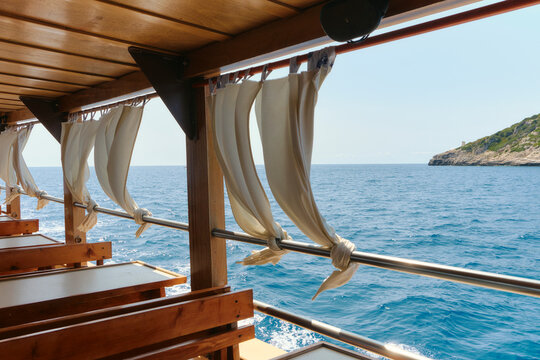 Fototapeta Peaceful view from a boat in the mediterranean ocean in a summer trip