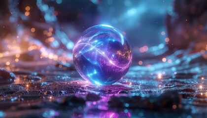 Mystical glowing orb emitting energy on cosmic surface, creating a vibrant otherworldly scene perfect for fantasy, science fiction, and magical concepts