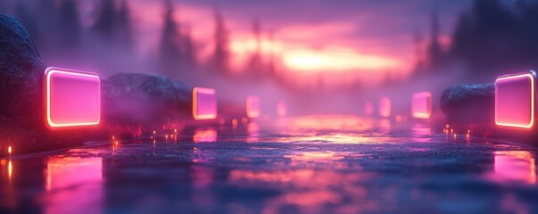 Digital marketing concept featuring glowing icons hovering above a smartphone