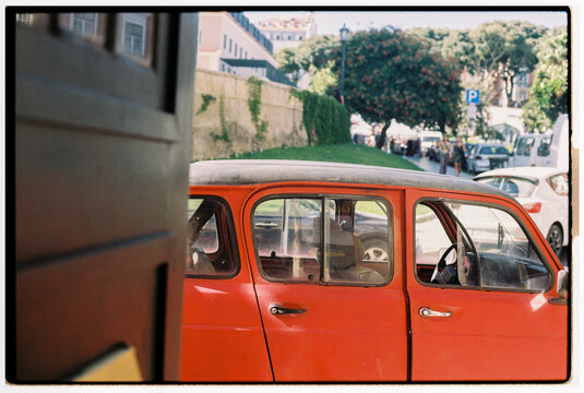 Fototapeta Red Vintage Car Parked