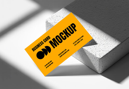 Business Card Mockup on Textured Concrete Block