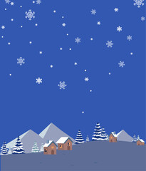 Winter Wonderland Village Scene with Falling Snow