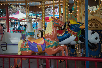 子どもたちに大人気のローカルな遊園地は、カラフルな乗り物がいっぱい