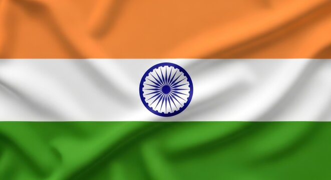 Waving indian flag with ashoka chakra in the center - Powered by Adobe