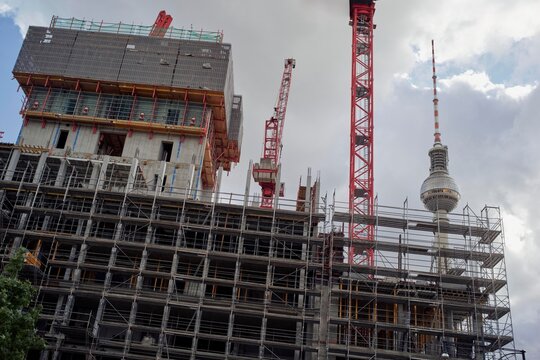 Construction Project in Berlin With Cranes and Visible Skyline