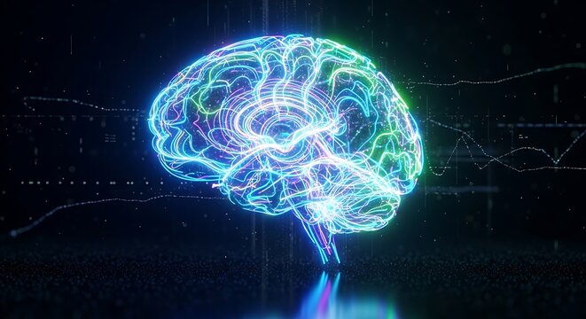 Glowing Human Brain Digital Illustration Representing Artificial Intelligence and Neural Networks. - Powered by Adobe