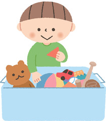 おもちゃの片付けをする男の子