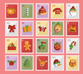 Cute Christmas Postage Stamp Collection set