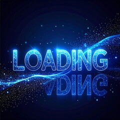 Illuminated "LOADING" text with a wave effect and sparkling particles