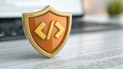 API Documentation Secure coding shield representing cybersecurity and software protection on a digital background.