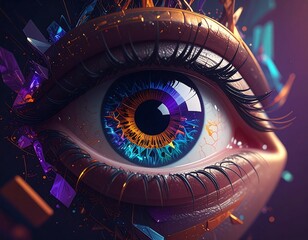 Large, close-up human eye with vibrant, colorful iris