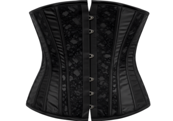 Elegant black lace corset accentuates feminine curves beautifully