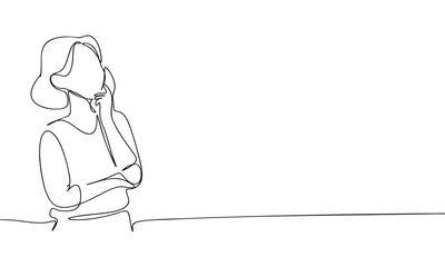 Continuous Line Drawing of a Pensive Woman