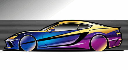 Sleek, custom sports car design with vibrant gradient paint and bold graphics.