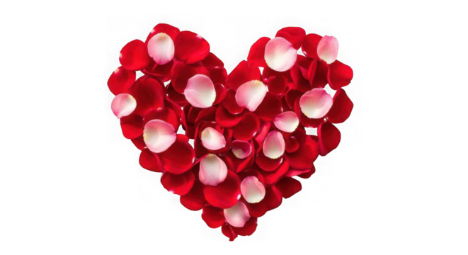 Heart shape made of red rose petals