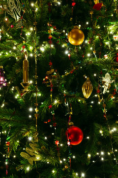 Colorful Decorations on a Christmas Tree During the Holiday Season