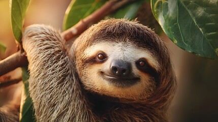 Obraz premium Cute mammal with soft fur clings gently to a branch in a sunlit natural setting