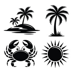 Palm tree silhouette on tropical beach at sunset vector illustration