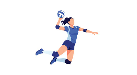 Dynamic volleyball player spiking the ball with power and skill, ready for competitive sports action in vibrant blue uniform on white background