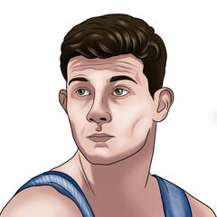Athletic Young Man with Focused Expression – Vector Portrait