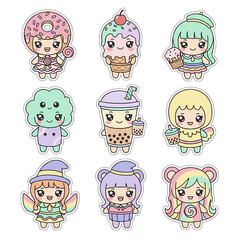Kawaii Sweet Treat Characters in Pastel Colors Illustration