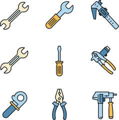 Fototapeta premium Simple wrenches and pliers displayed in a minimalist style. Ideal for diy, construction, repair, and hardwarethemed designs and projects.