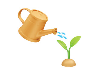 Nurturing Growth Watering a Young Plant with watering can icon 3d illustration