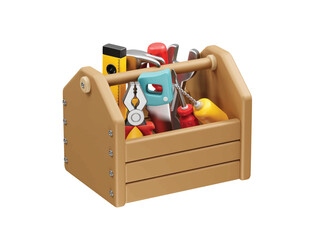 Wooden Toolbox with Assorted Hand Tools icon illustration 3d