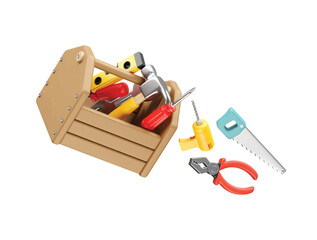 Toolbox with Construction and Repair Tools icon illustration 3d
