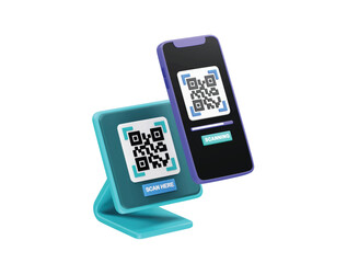 Mobile Payment and Digital Interaction with QR Code Scanning icon illustration 3d