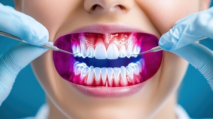 Dental Examination Close Up Glowing Pink and Blue Light