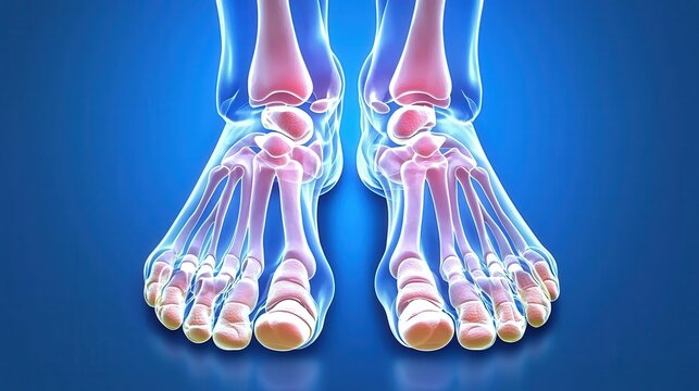 Detailed Anatomical Illustration of Human Feet with Bones Joints and
