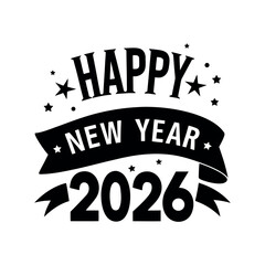 Obraz premium Clean black silhouette of happy new year 2026