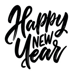 Clean minimalist happy new year brush lettering .
