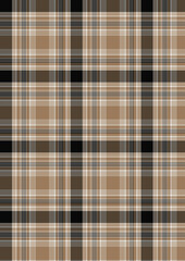 Plaid fabric pattern, blue, brown, cream, seamless for textiles, and for designing clothes, skirts or decorative fabrics. Vector illustration.