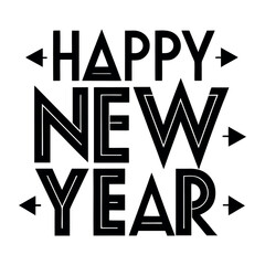 Happy New Year typography minimalist silhouette vector design.
