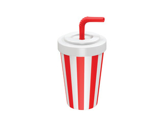 Striped Drink Cup with Straw 3d rendering illustration icon