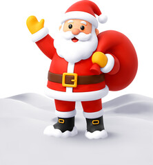 3D Santa Claus character on white snow