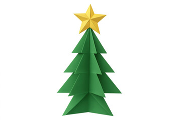Obraz premium Origami christmas tree with golden star on top, festive paper art for winter holidays and celebrations