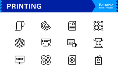 Unique Printing Industry Line Icon Collection Featuring Minimal, Professional, and Modern Vector Symbols, Perfect for Creative Projects, Clean and Simple Design Pack