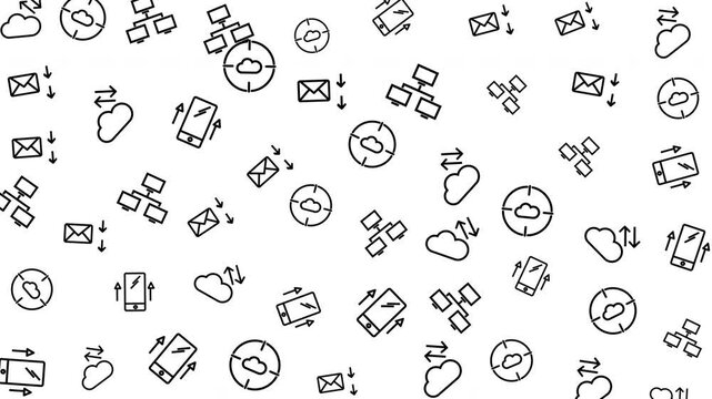 Pattern of clocks and apples seamless vector illustration, abstract graphic design, top view, minimalistic black and white concept