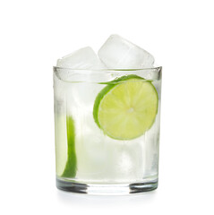 Fototapeta premium Glass of lime infused water on white background