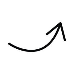 Hand drawn black curved arrow pointing upwards and right, symbolizing growth, progress, and positive development