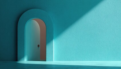 Minimalist Archway Entrance in Teal Room.