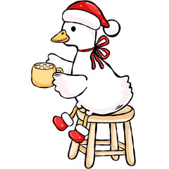 Cute Christmas Goose Drinking Hot Cocoa Clipart