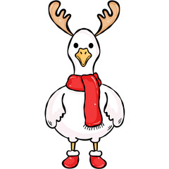Silly Goose Reindeer Antlers Christmas Clipart. Cute Holiday Goose Illustration.